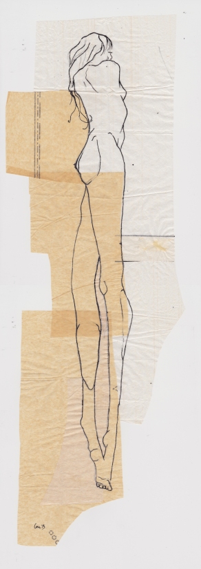Claire Marsh, 2013, hunter sketch 2, indian ink on sewing paper