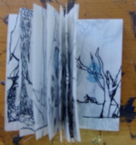 Claire Marsh, 2010, tree series, ink on cigarette paper booklet